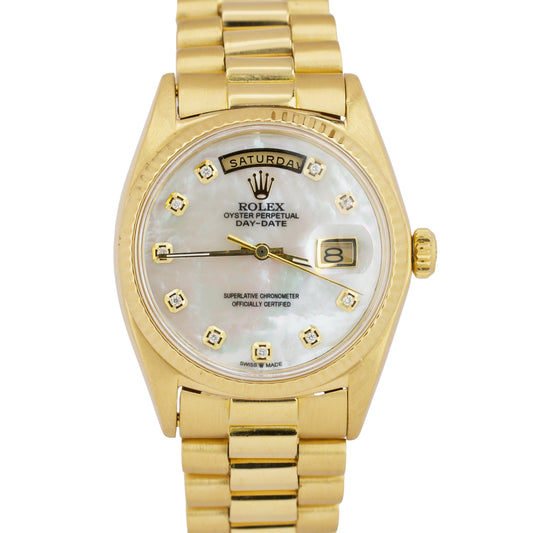 VINTAGE Rolex Day-Date President MOP DIAMOND 36mm Fluted 18K Yellow Gold 1803