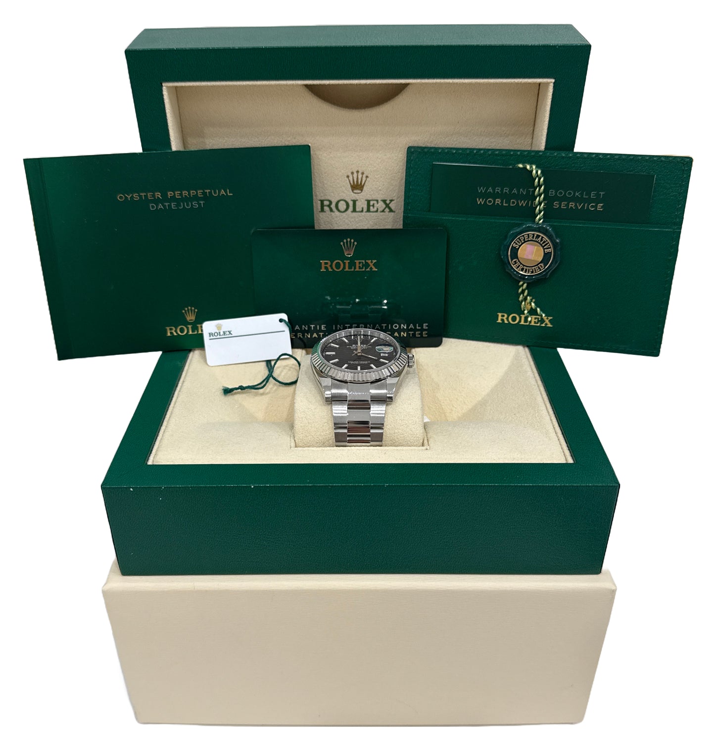 MINT 2023 PAPERS Rolex DateJust 41 BLUE MOTIF 18K Fluted Oyster 41mm 126334 BOX