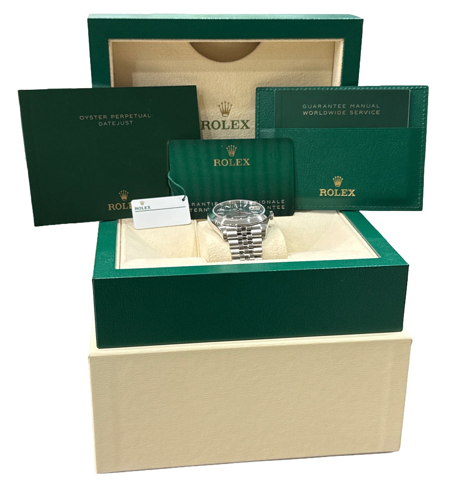 2023 PAPERS Rolex DateJust 41 GREEN MOTIF Stainless JUBILEE 41mm 126300 BOX