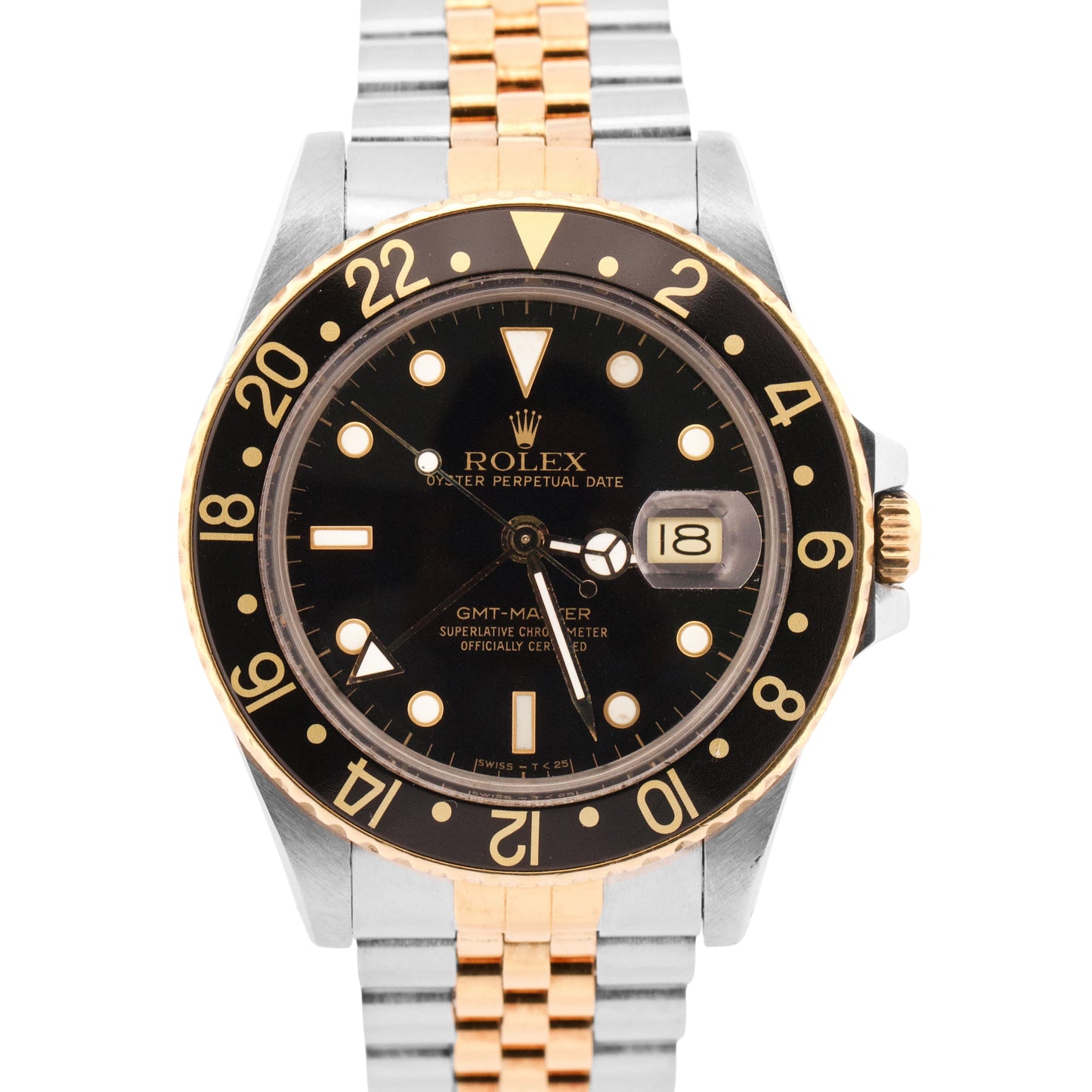 Rolex GMT-Master Black 40mm Two Tone 18K Yellow Gold JUBILEE Date Watch 16753