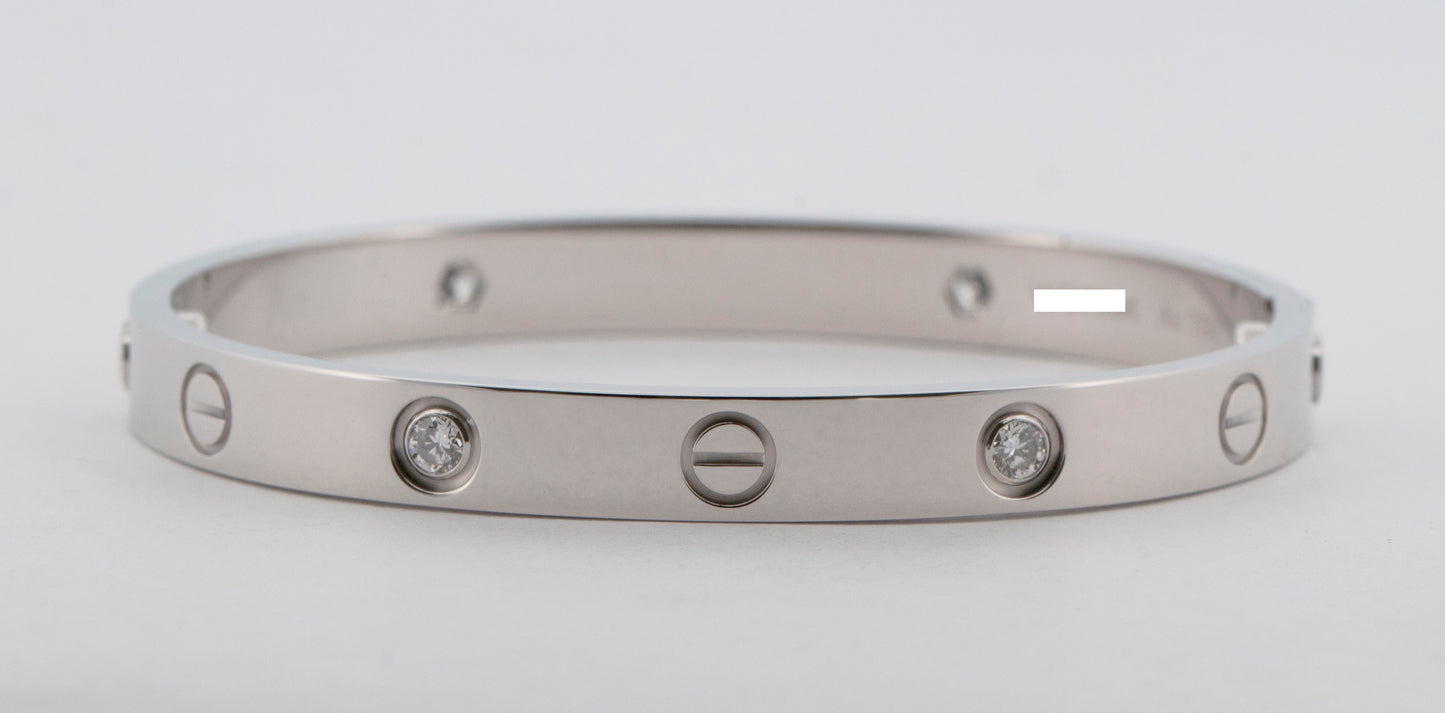 2024 PAPERS Cartier LOVE Bracelet Size 16 4 DIAMOND Solid 18K WHITE Gold AU 750