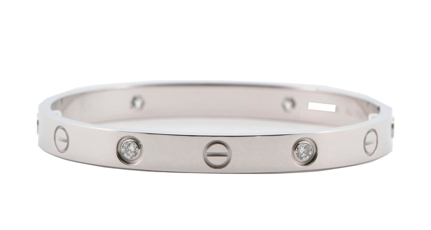 2024 PAPERS Cartier LOVE Bracelet Size 16 4 DIAMOND Solid 18K WHITE Gold AU 750