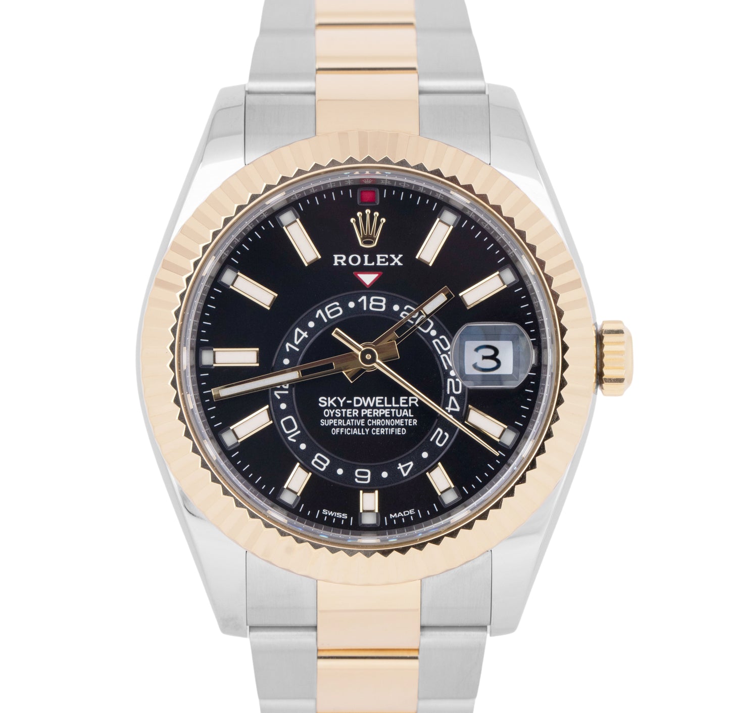 MINT Rolex Sky-Dweller PAPERS Black Two-Tone Gold Steel 42mm Oyster 326933 B+P