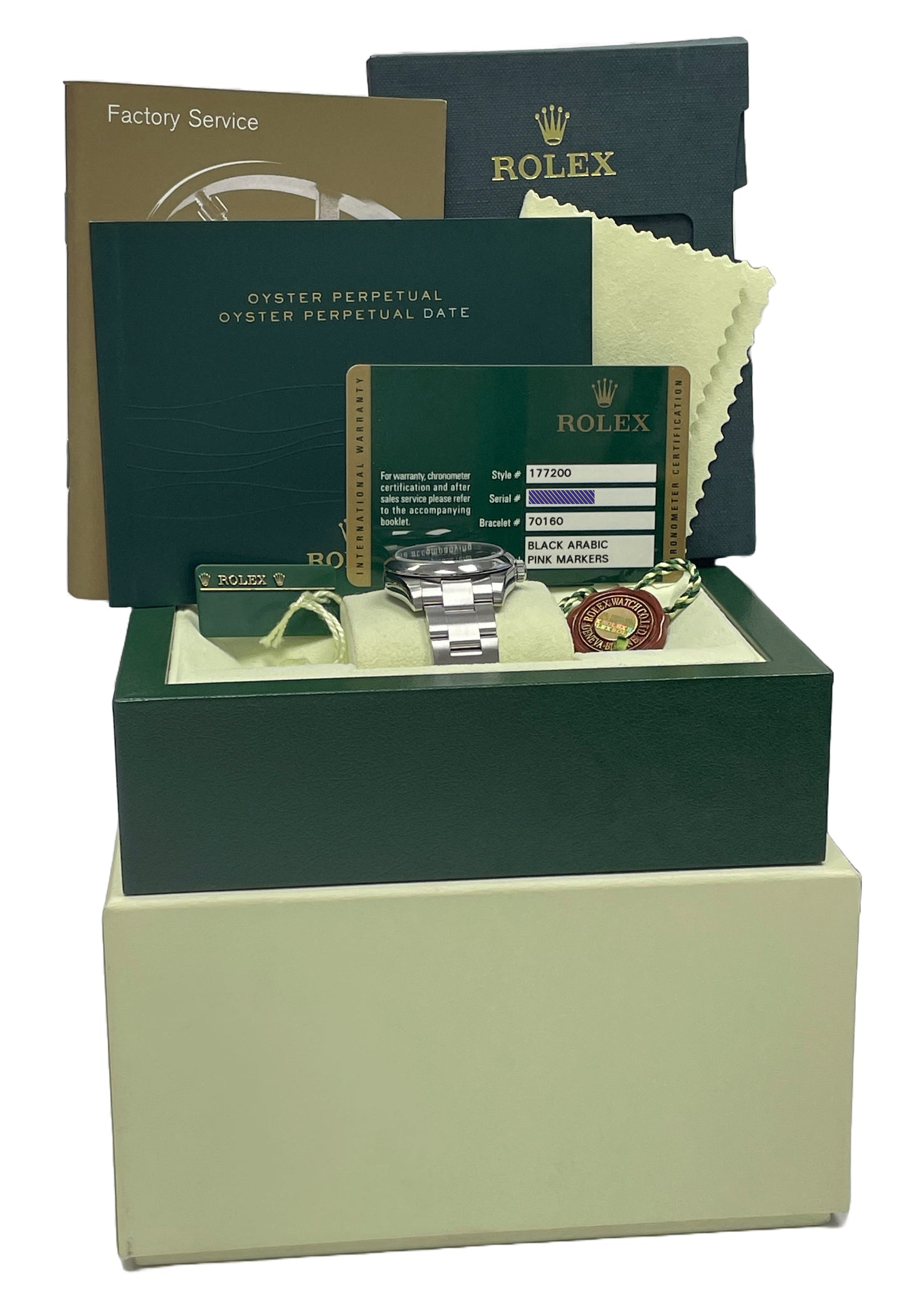 MINT PAPERS Ladies Rolex Oyster Perpetual Steel PINK Black 31mm 177200 Watch BOX