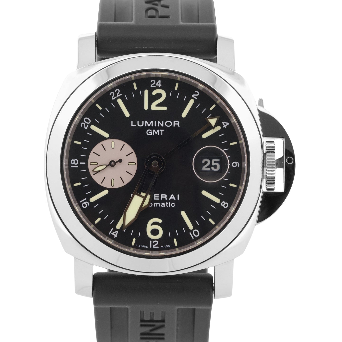 MINT Panerai Luminor GMT PAM88 Automatic Black Rubber Steel 44mm Watch PAM00088