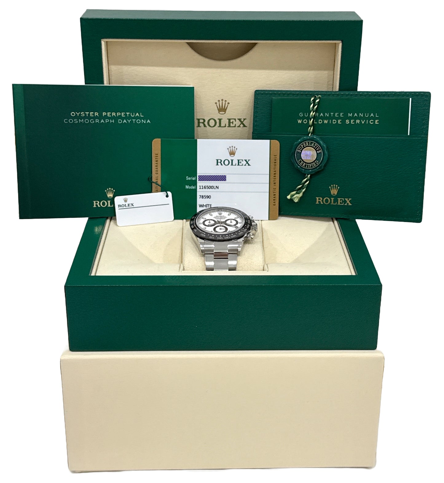 PAPERS Rolex Daytona Cosmograph PANDA Ceramic White Steel 40mm 116500 LN BOX
