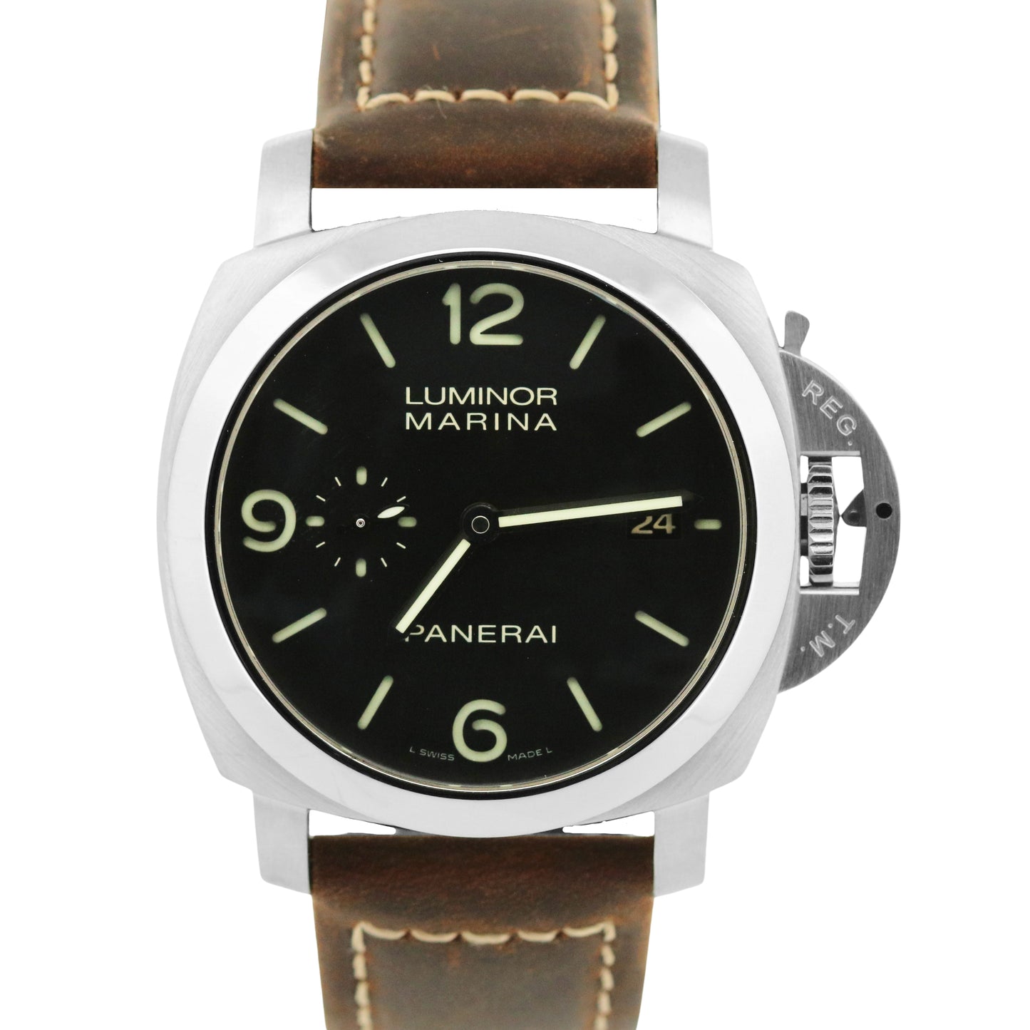 MINT Panerai Luminor Marina 1950 BLACK Stainless Steel Leather 44mm PAM00312