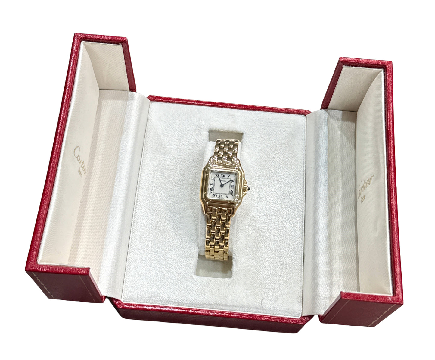 Ladies Cartier Panthere Small WHITE ROMAN 18K Yellow Gold 22mm Quartz 866911 BOX
