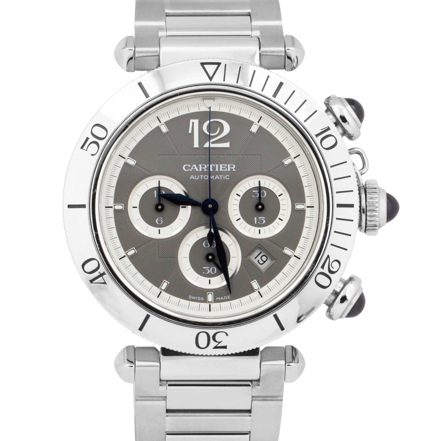 MINT PAPERS Cartier Pasha Chronograph RHODIUIM 41mm Steel 4363 / WSPA0027 BOX