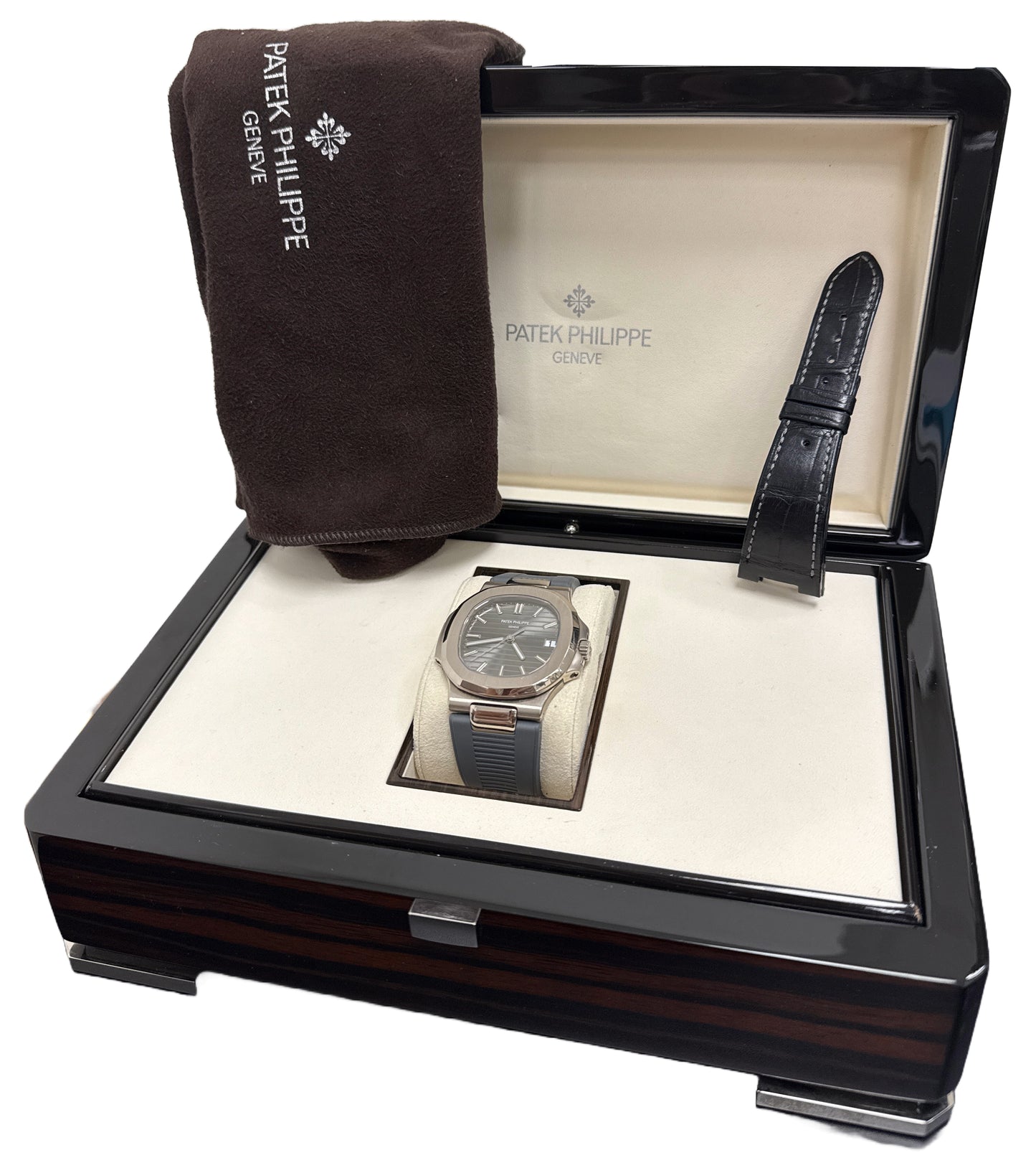 Patek Philippe Nautilus GRAY Rubber 18K White Gold Leather 40mm 5711G-001 BOX