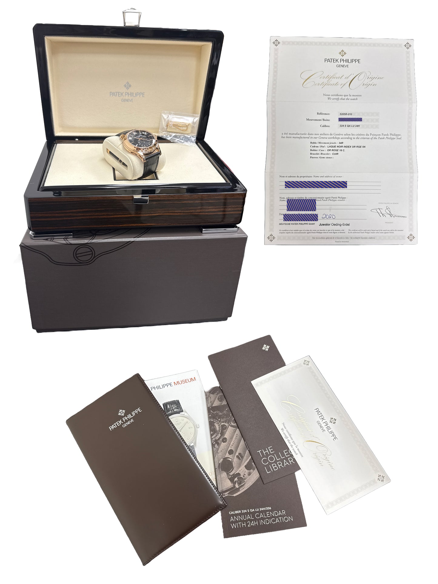 PAPERS Patek Philippe Annual Calendar Complications GREEN 18K Gold 5205R-010 BOX