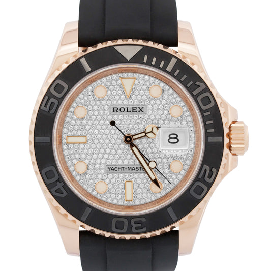 2021 PAPERS Rolex Yacht-Master FACTORY PAVE DIAMOND Oysterflex 40mm 126655 BOX