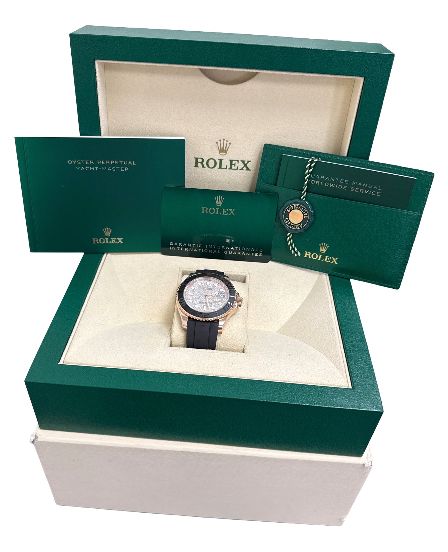 2021 PAPERS Rolex Yacht-Master FACTORY PAVE DIAMOND Oysterflex 40mm 126655 BOX