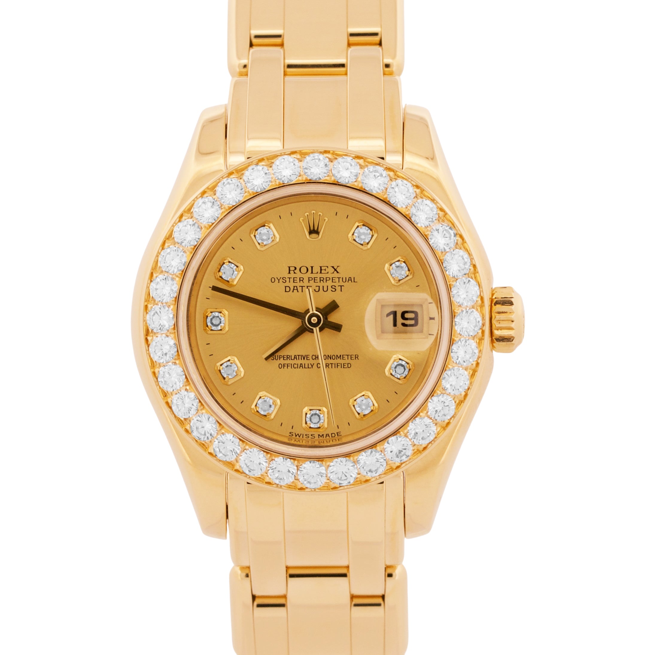 2001 PAPERS Rolex DateJust Pearlmaster CHAMPAGNE DIAMOND 18K Gold