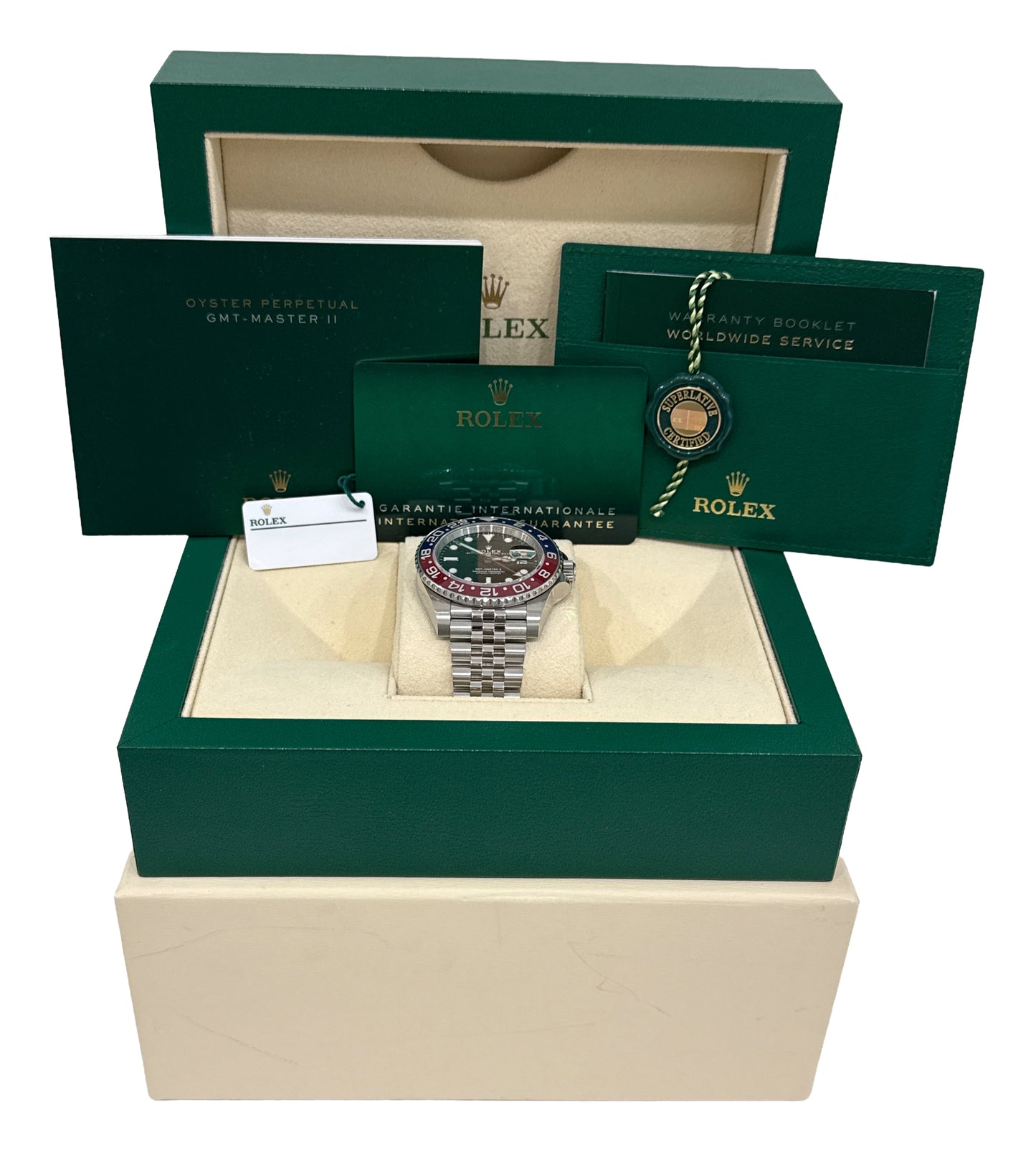 PAPERS Rolex GMT-Master II 40mm PEPSI Red Blue JUBILEE Steel 126710 BLRO BOX