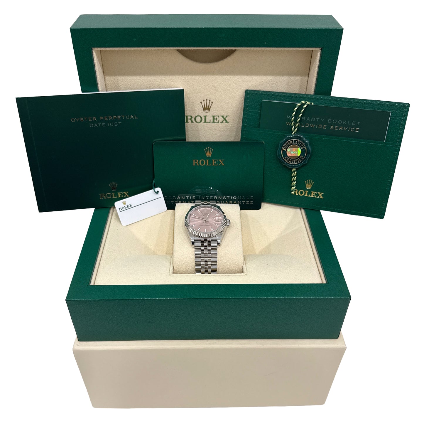 2023 PAPERS Rolex DateJust 31mm PINK 18K Gold JUBILEE Stainless Steel 278274 BOX