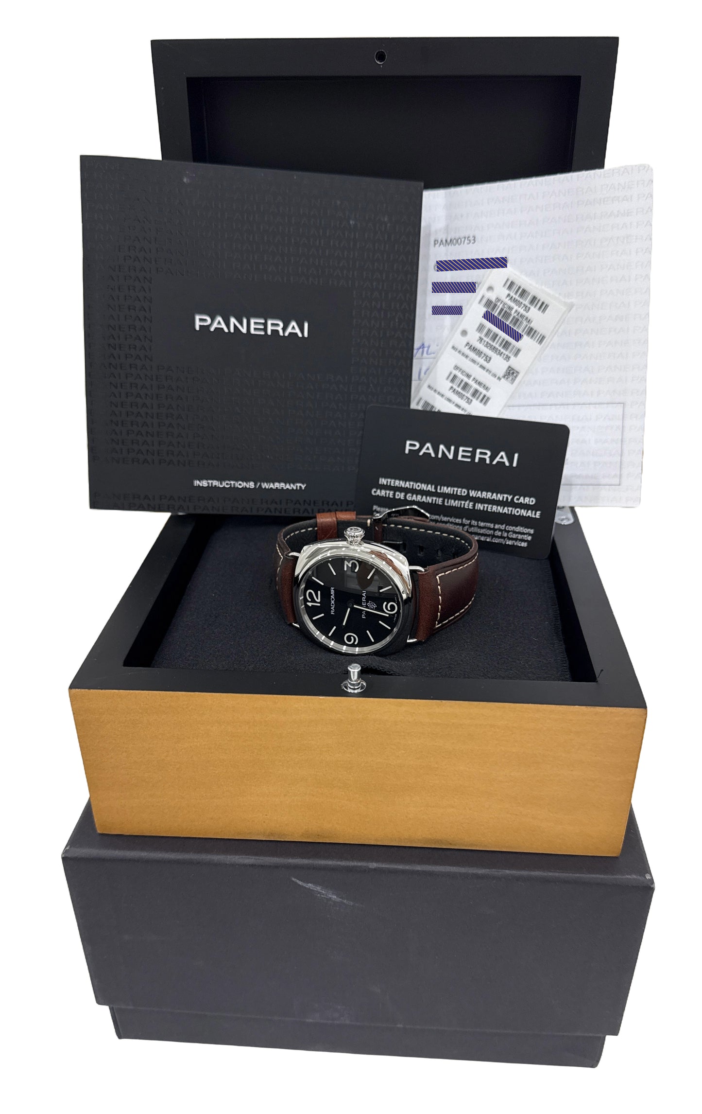 2023 PAPERS Panerai Radiomir Base PAM00753 Steel Leather 45mm PAM753 Watch BOX