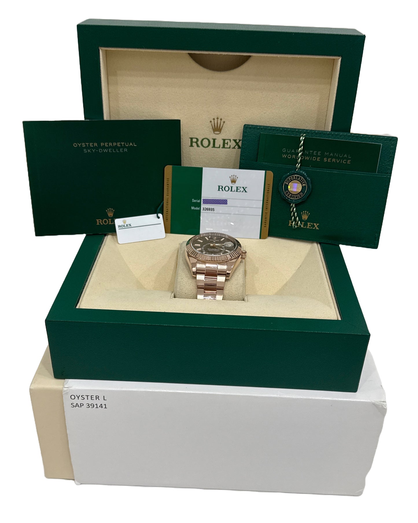 PAPERS Rolex Sky-Dweller 18K Rose Gold SLATE Gray Rhodium OYSTER 42mm 326935 BOX