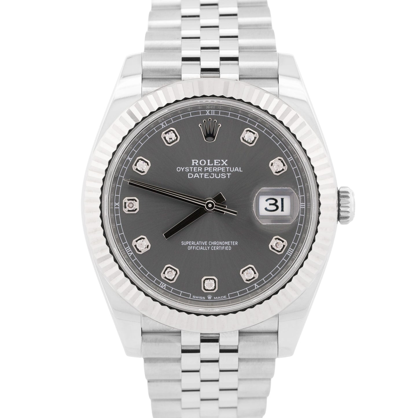 2023 PAPERS Rolex DateJust 41mm RHODIUM DIAMOND 18K Steel JUBILEE 126334 BOX