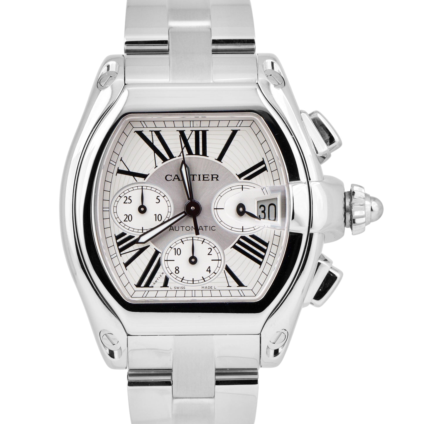Cartier Roadster XL Stainless Steel Silver 43mm Roman Date Watch 2618 W62019X6