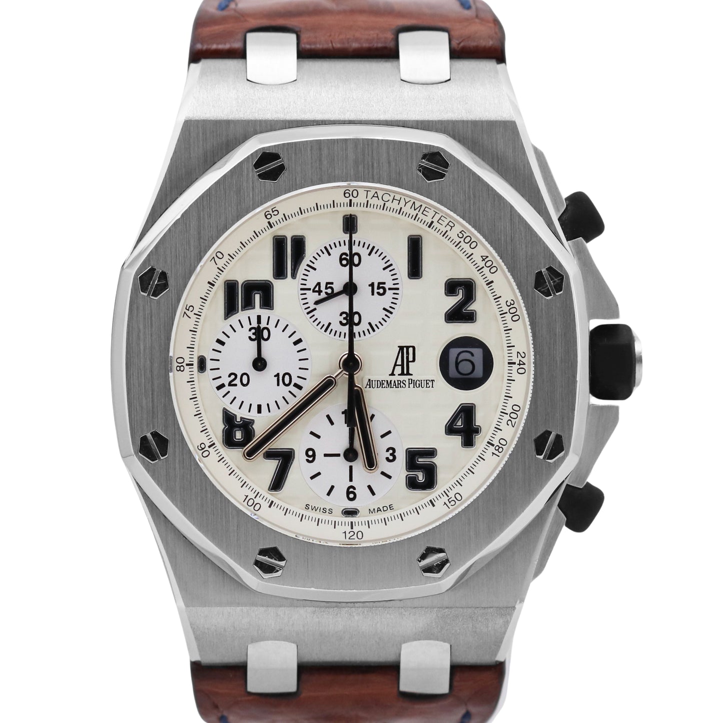 Audemars Piguet Royal Oak Offshore Ivory SAFARI Steel Brown Leather 42mm 26170ST