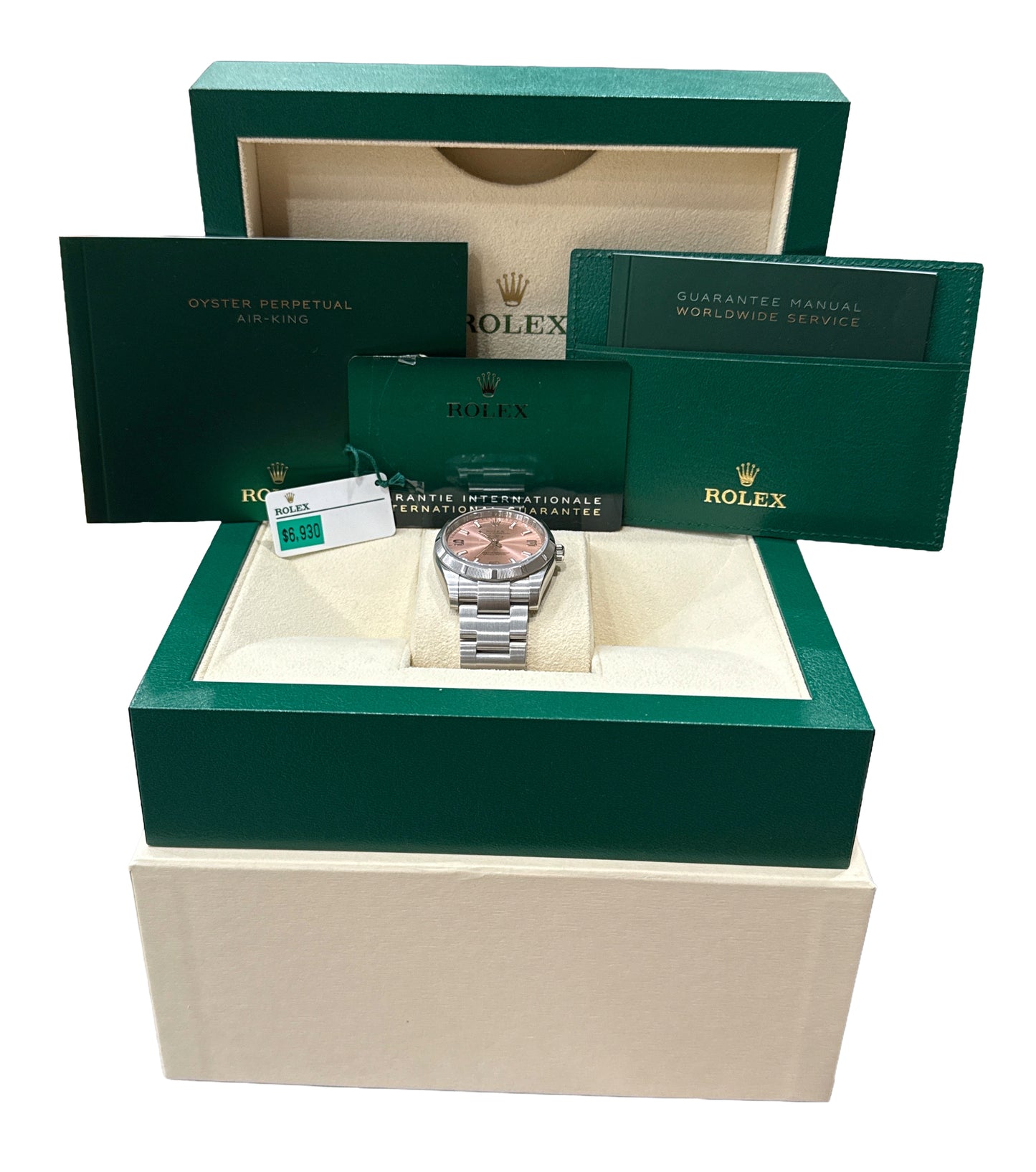 NEW STICKERED 2024 Rolex Oyster Perpetual SALMON Pink Stainless 34mm 114210 BOX