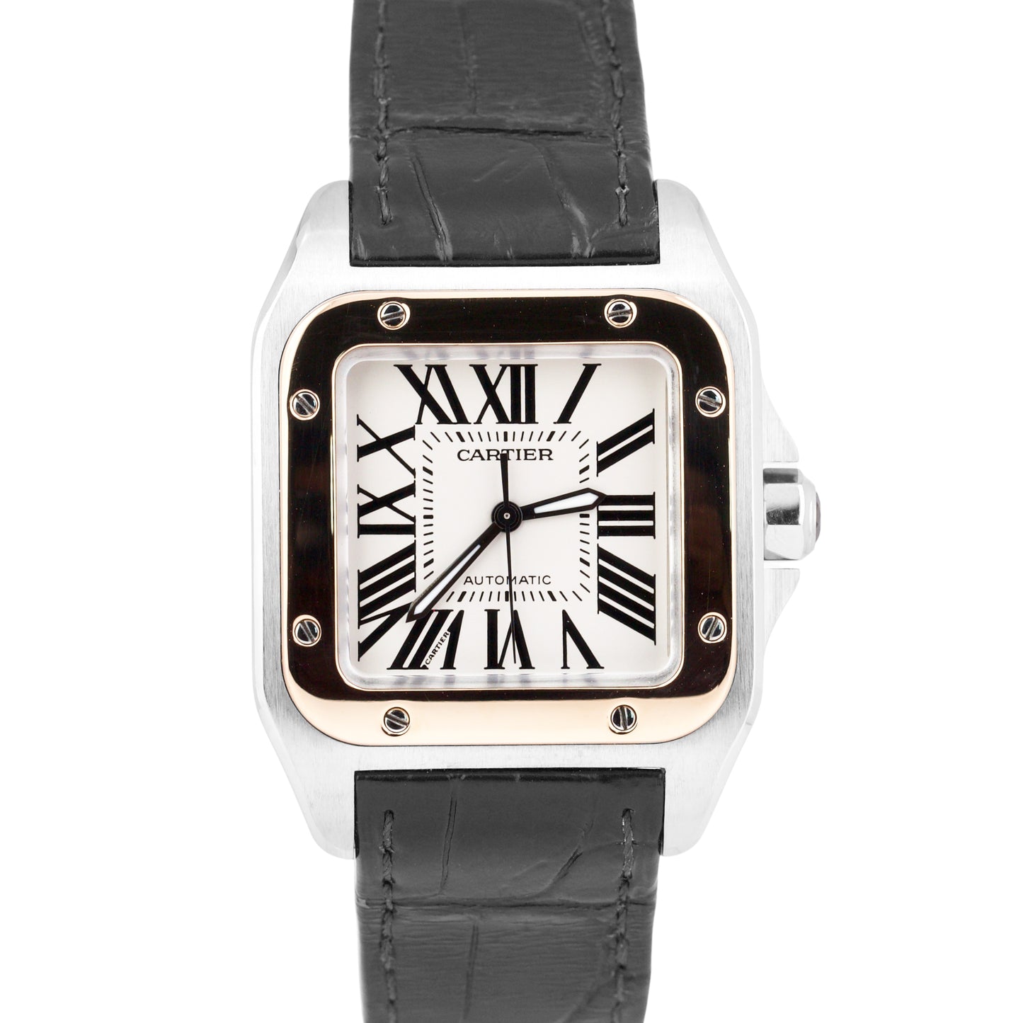 Cartier Santos 100 XL 33x44mm W20072X7 18K Rose Gold Steel Ivory Roman 2878