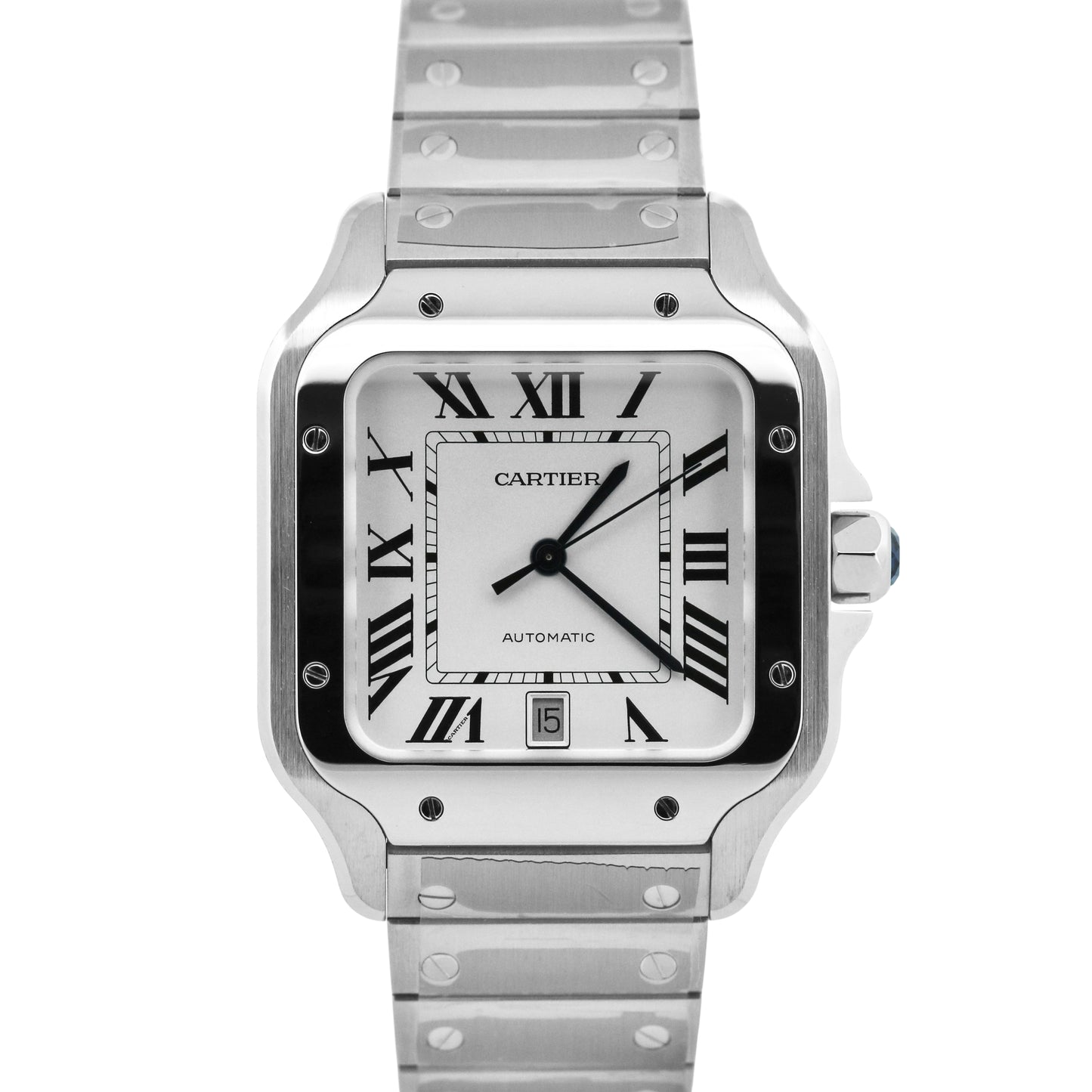 NEW STICKERED PAPERS Cartier Santos 39.8mm White Roman Steel 4072 WSSA0018 BOX