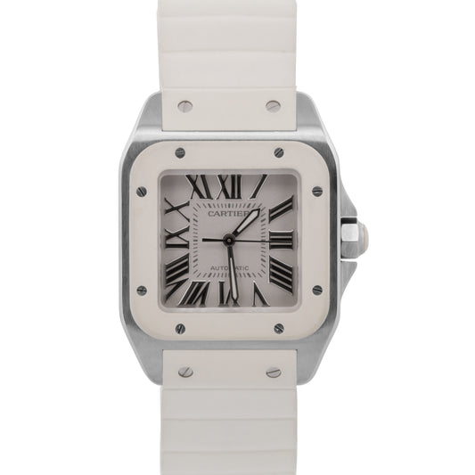 Cartier Santos 100 33mm IVORY Stainless Steel WHITE Rubber 2878 W20122U2 BOX