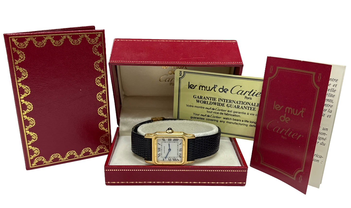 PAPERS Cartier Santos Dumont 78097 18K Yellow Gold 24.5mm Manual Leather BOX