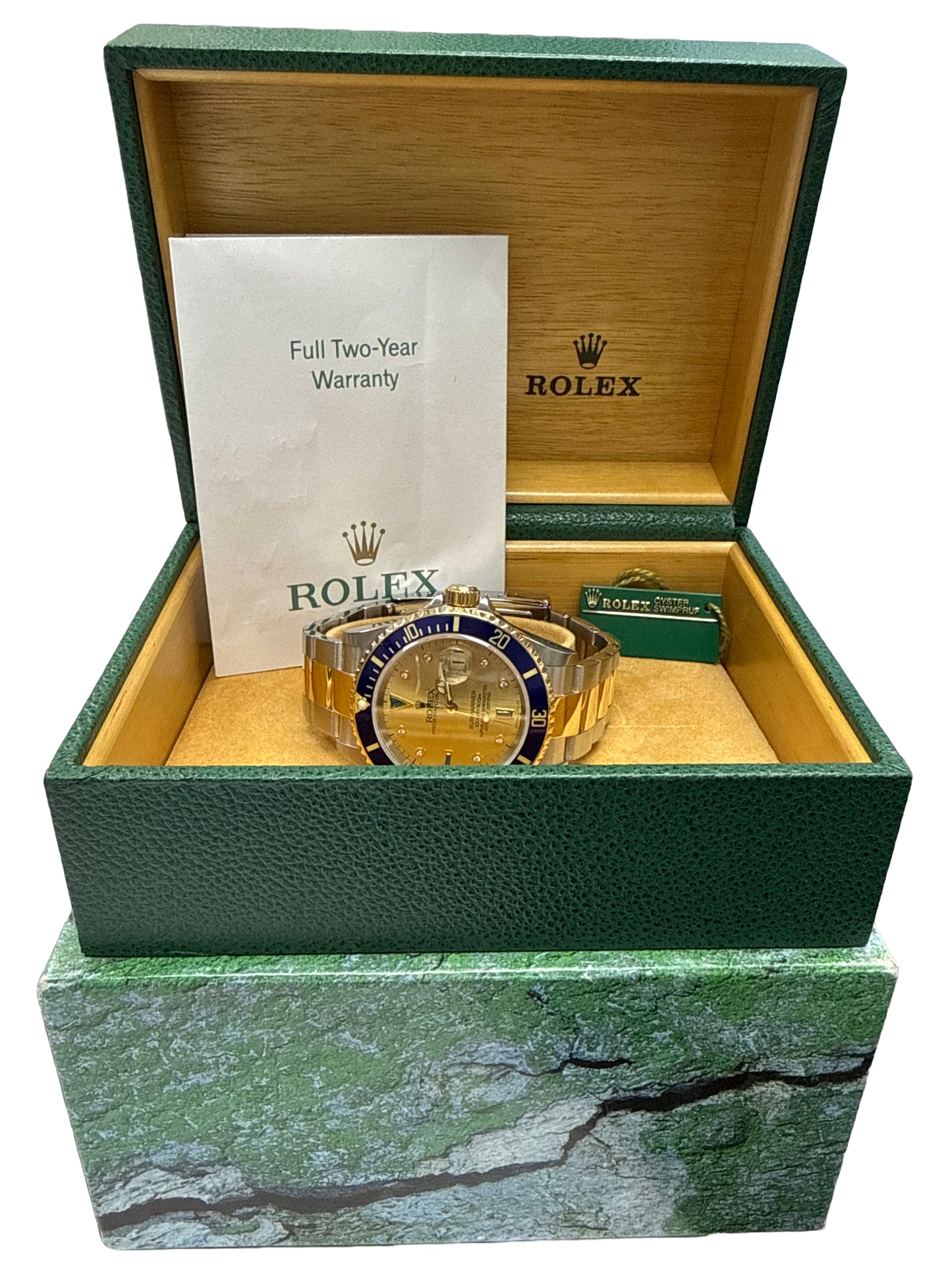 PAPERS Rolex Submariner 40mm SERTI CHAMPAGNE DIAMOND Blue 18K Steel 16613 BOX