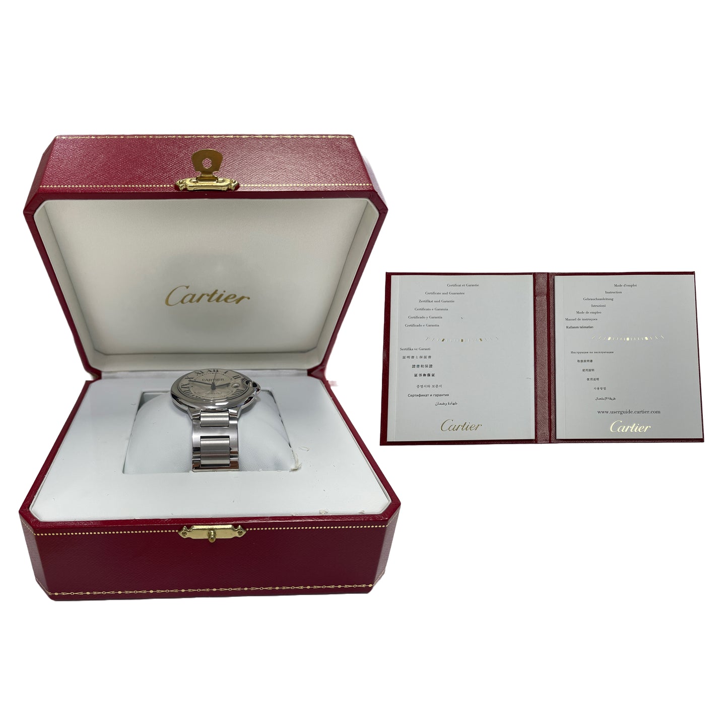 PAPERS Cartier Ballon Bleu Steel SILVER GUILLOCHE 42mm 3765 W6901224 Watch B+P