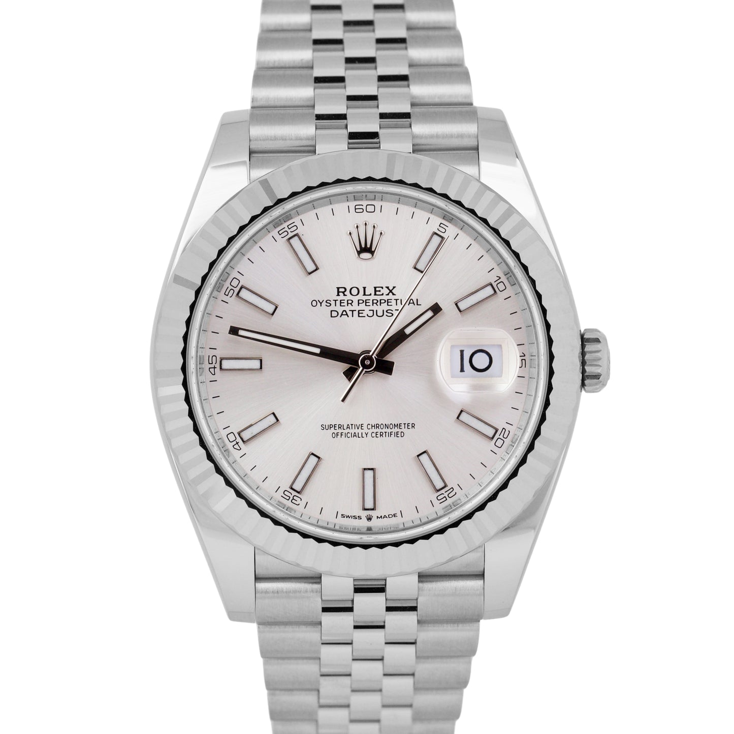 MINT PAPERS Rolex DateJust 41 SILVER Fluted Steel Jubilee 18K Gold 126334 BOX