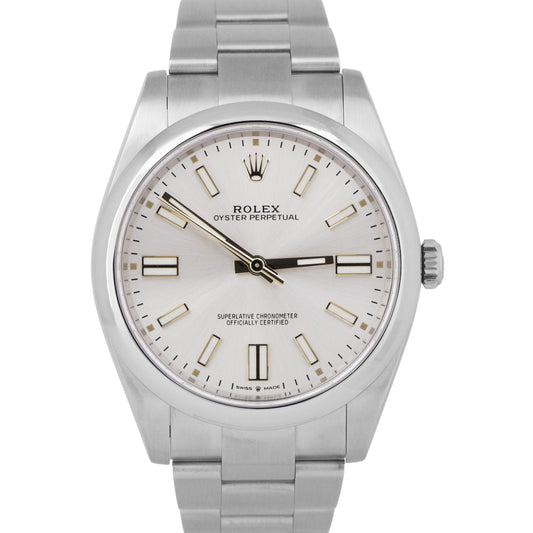 MINT NEW PAPERS Rolex Oyster Perpetual 41mm SILVER Steel Watch 124300 Watch BOX