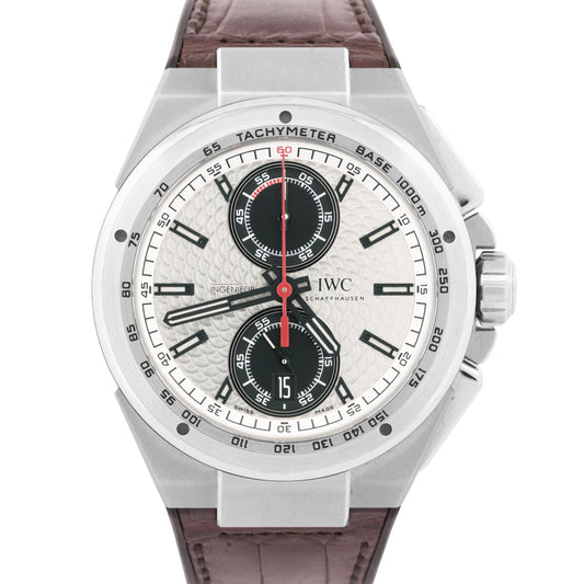 IWC Ingenieur Silver Arrow Chronograph Leather Rubber Steel 45mm Watch IW378505