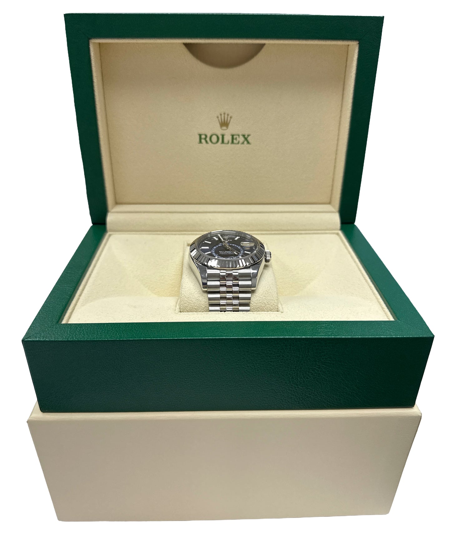 Rolex Sky-Dweller BLUE Stainless Steel 18K White Gold 42mm JUBILEE 326934 BOX