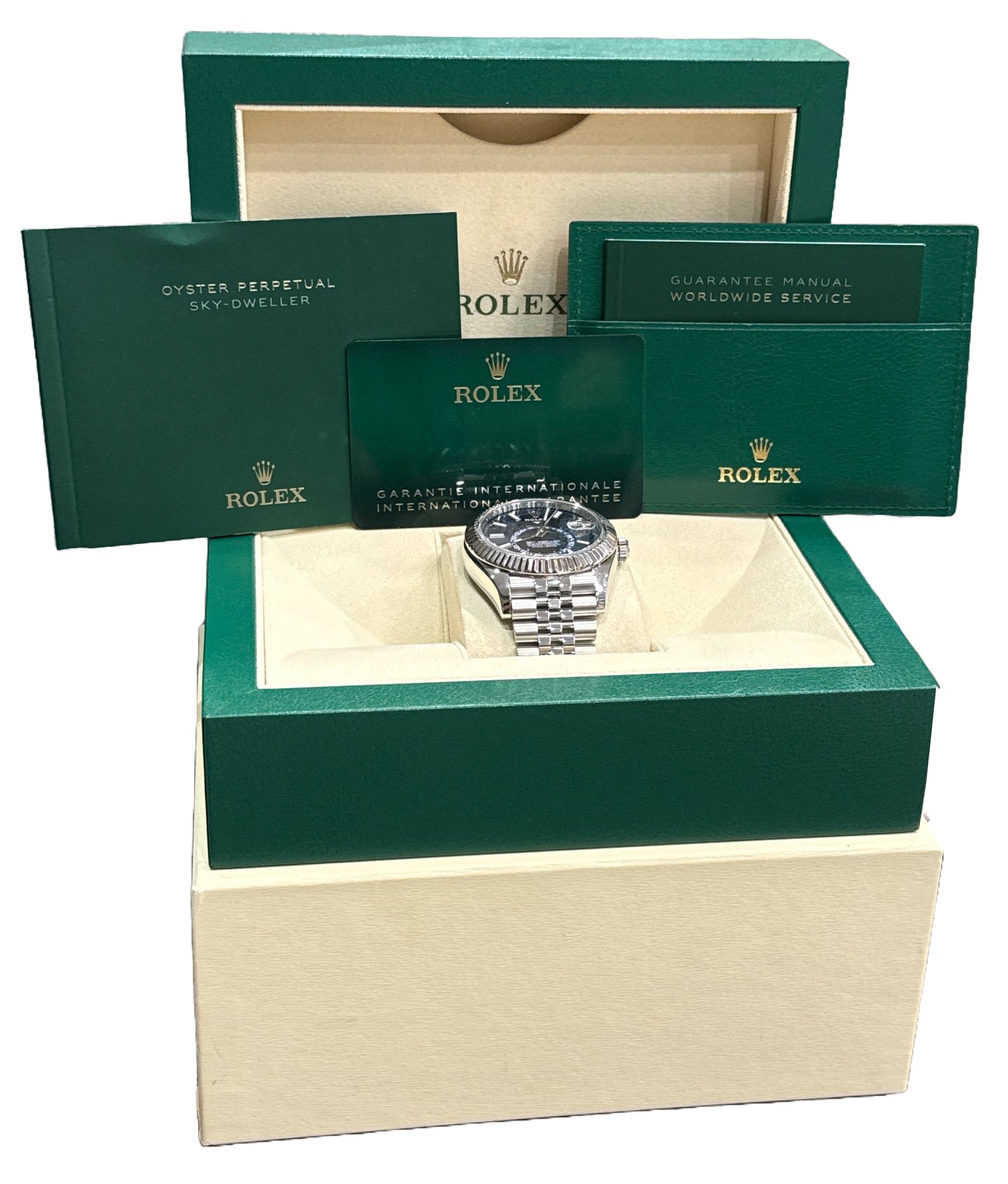 MINT 2023 PAPERS Rolex Sky-Dweller BLUE Steel 18K Gold 42mm JUBILEE 326934 BOX