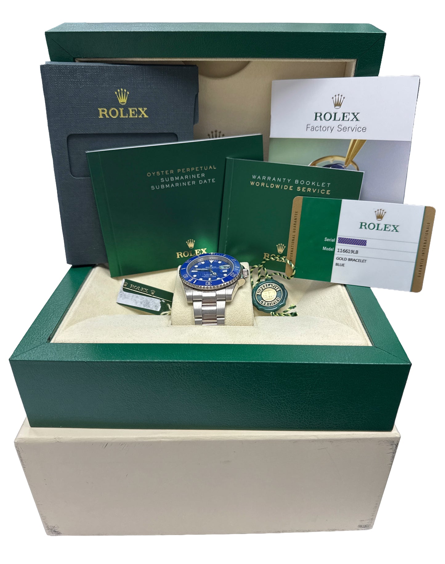 PAPERS Rolex Submariner Date SMURF Blue 18K Gold Ceramic 40mm 116619 LB BOX