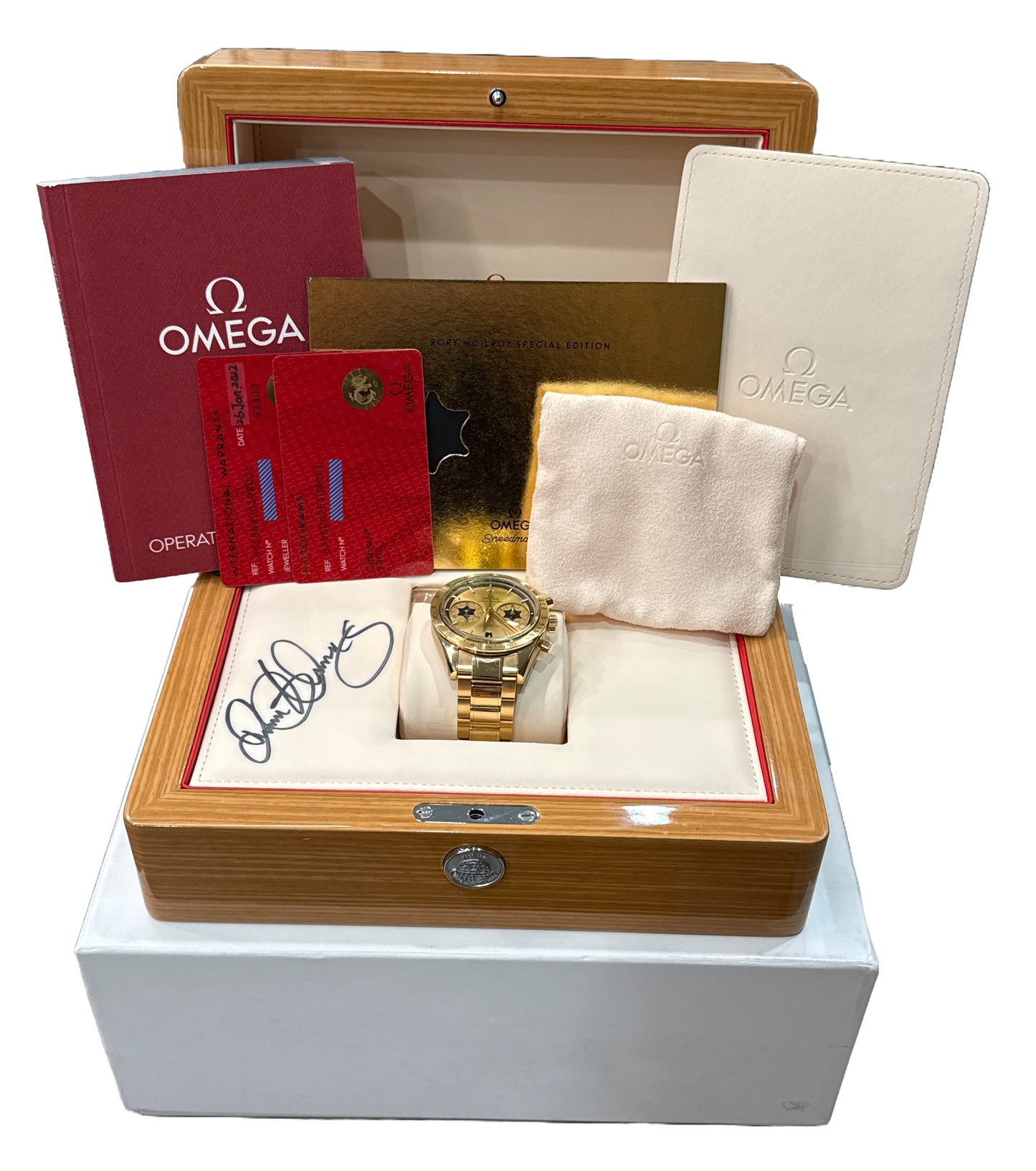 2022 PAPERS Omega Speedmaster RORY MCLLROY 41.5mm 18K 310.60.42.50.10.001 BOX
