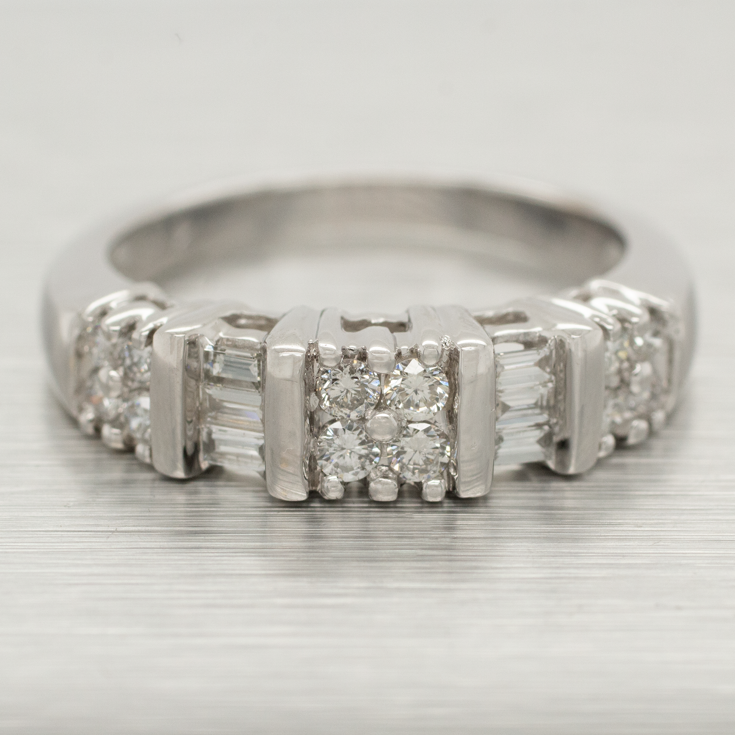 Vintage 0.55ctw Round & Baguette Diamond Band Ring - 14k White Gold | Size 7