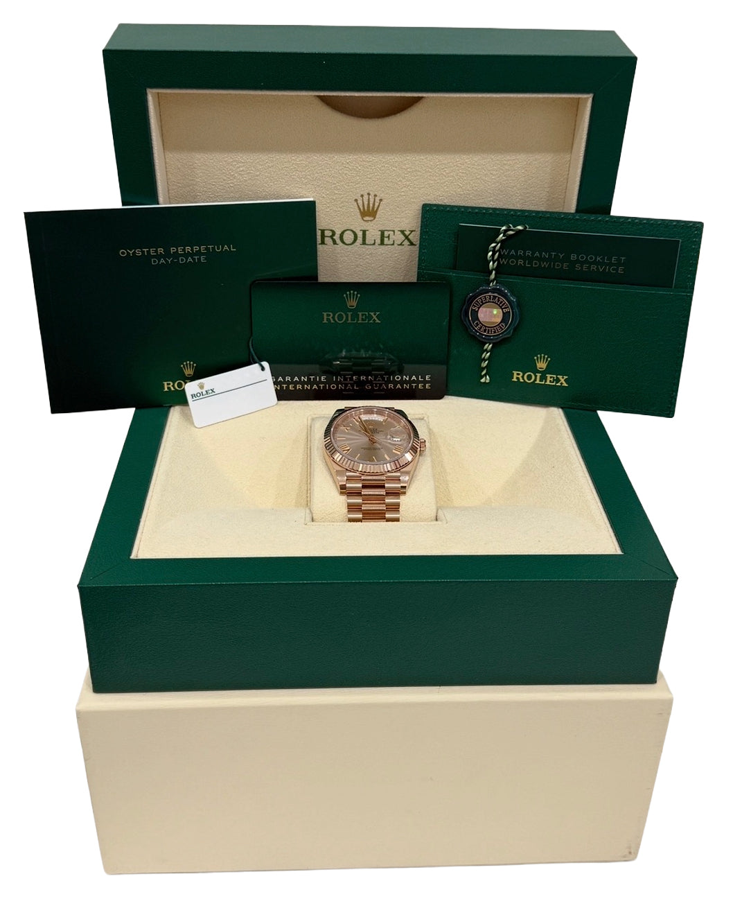 2024 PAPERS Rolex Day-Date President 40mm SUNDUST ROMAN 18K Rose Gold 228235 BOX