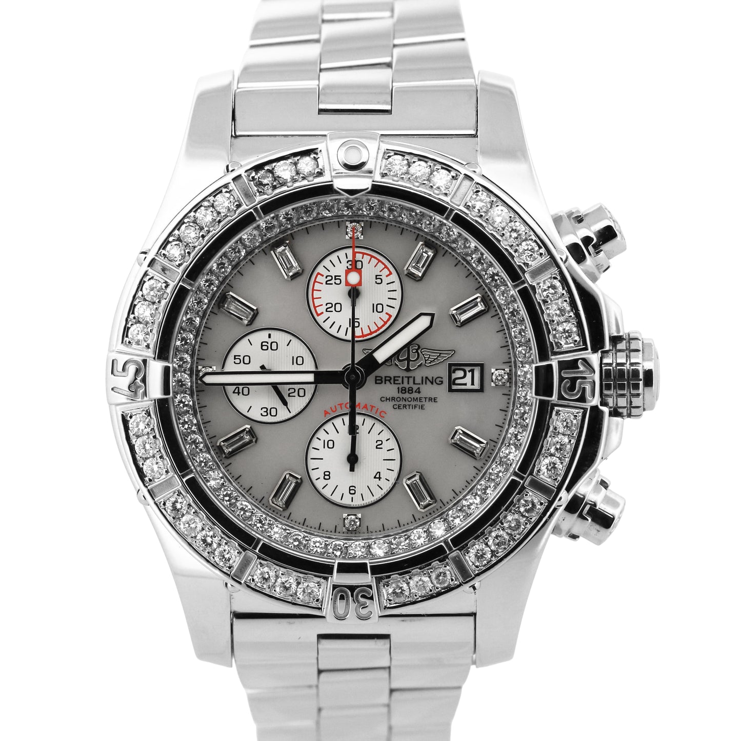 Breitling Super Avenger Chronograph MOTHER OF PEARL DIAMOND 48mm Steel A13370