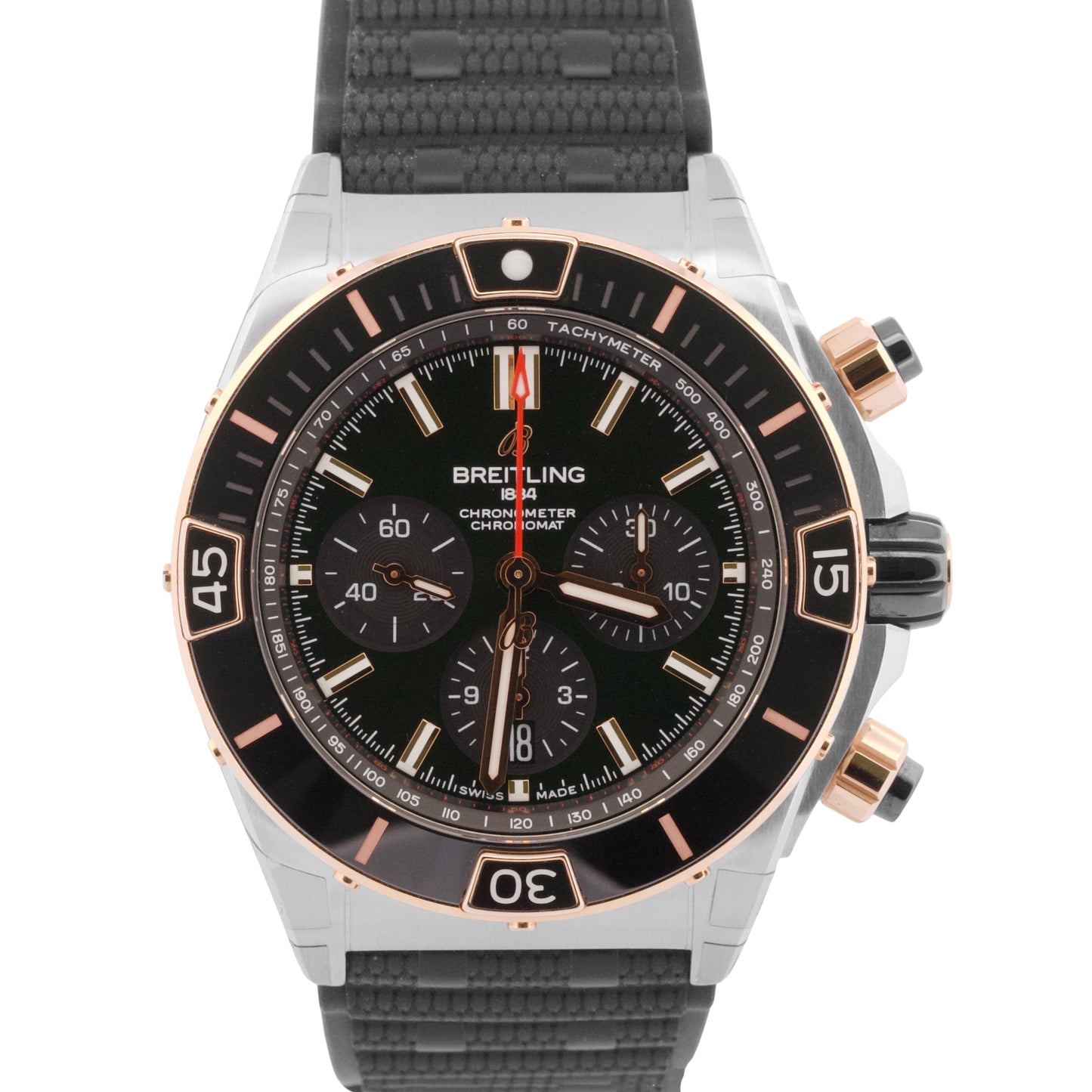 NEW JULY 2025 PAPERS Breitling Super Chronomat 18K Gold 44mm Steel UB0136 BOX