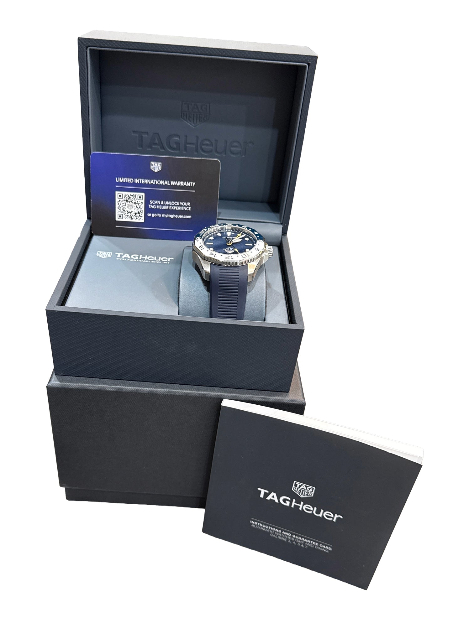 NEW PAPERS Tag Heuer Aquaracer GMT 300 Blue Rubber Steel WBP2010.FT6198 43mm BOX