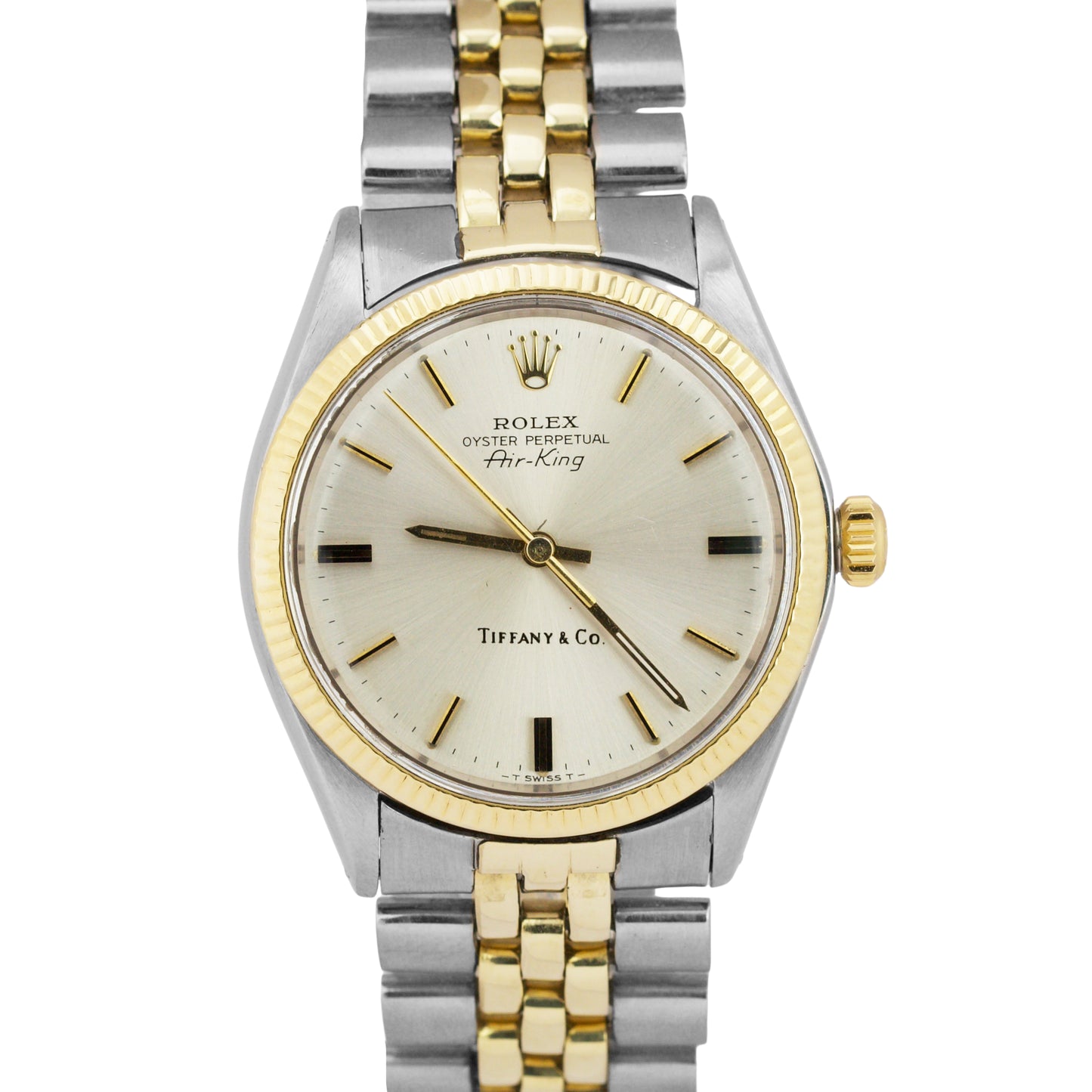 VINTAGE 1975 Rolex Oyster Perpetual Air-King SILVER T&CO 34mm 14K Watch 5501