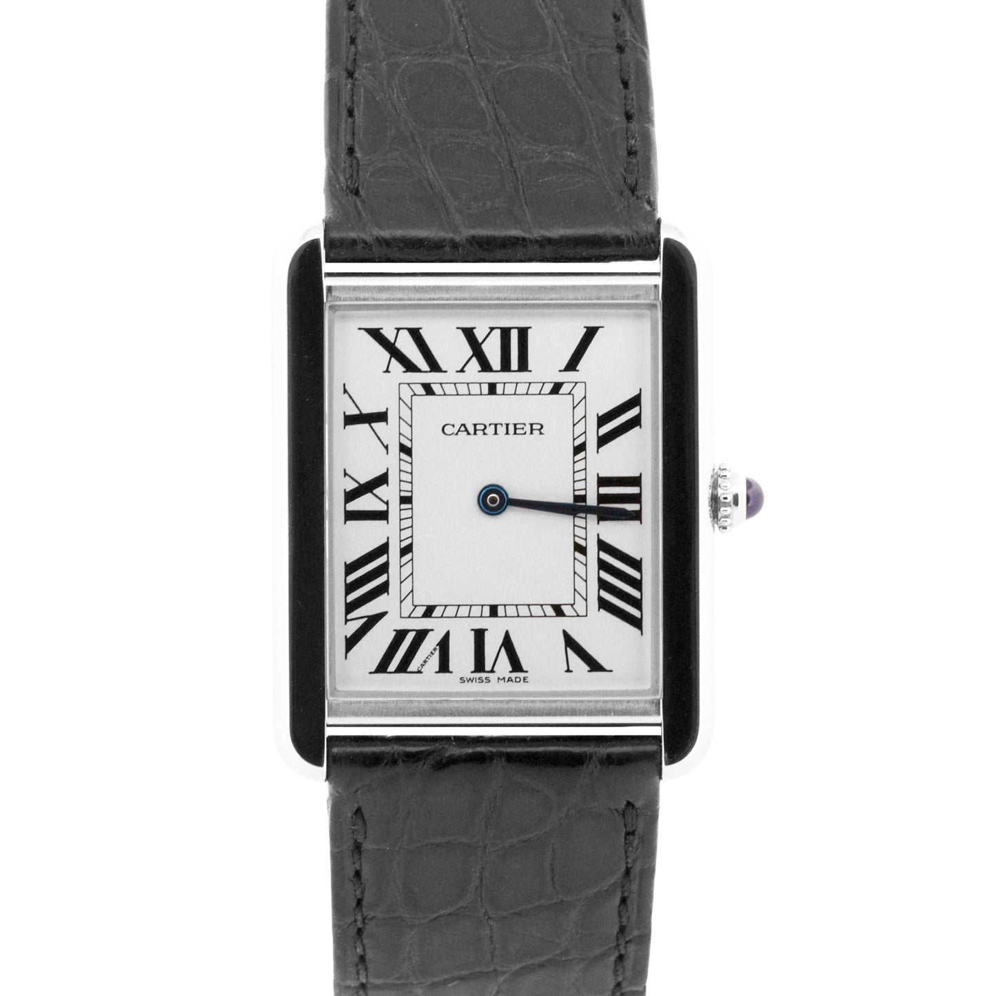 PAPERS Cartier Tank Solo Large SILVER Steel Roman Leather Quartz 3169 / W5200003