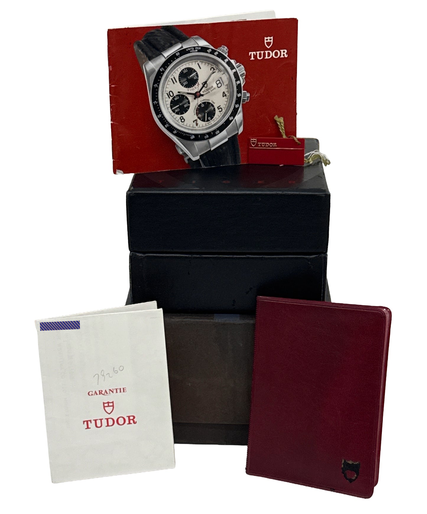 1999 UNPOLISHED PAPERS Tudor Prince Date Tiger BLACK 79260 40mm Steel Watch BOX