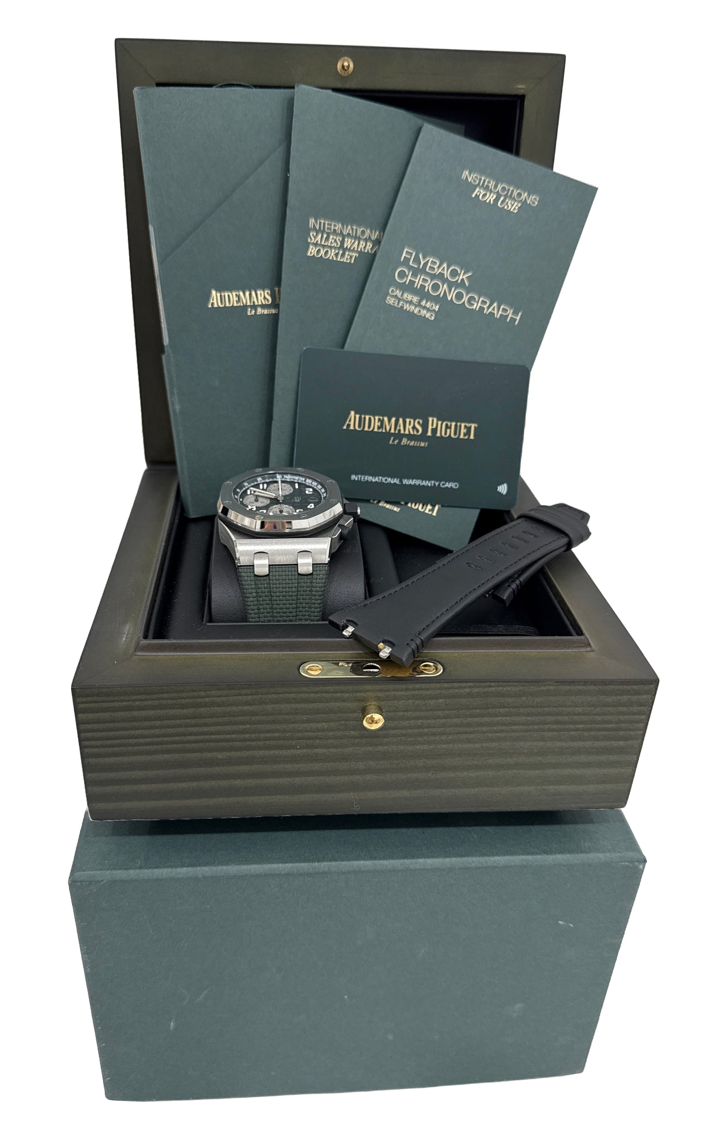 PAPERS Audemars Piguet Royal Oak Offshore GREEN Rubber 42mm TITANIUM 26238TI BOX