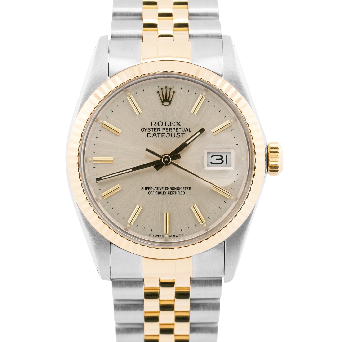 Rolex DateJust 36mm SILVER 18K Gold Two-Tone Stainless Steel JUBILEE 16013 BOX