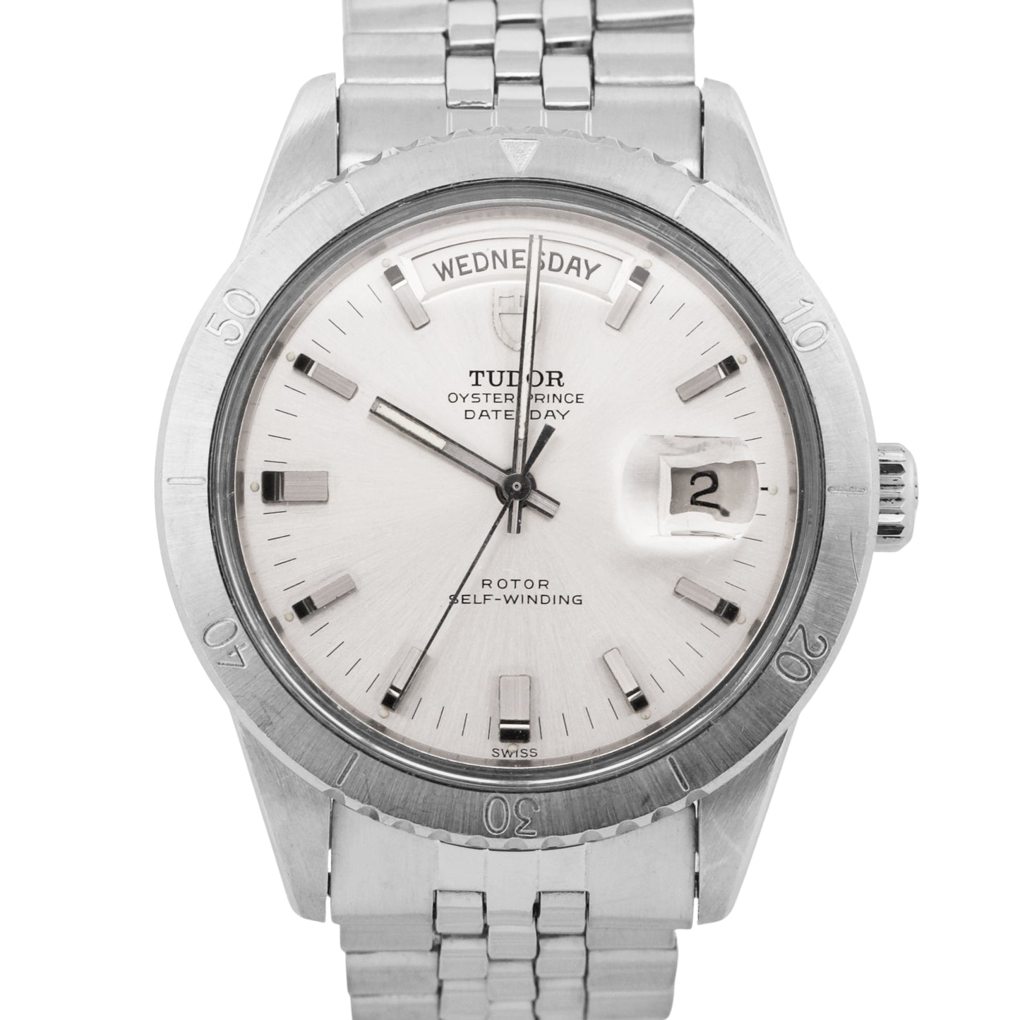 VINTAGE 1969 Tudor Oyster Prince SILVER Date + Day 39mm 7020 Stainless Steel